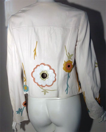 John Galliano White Leather Jacket with Flowers, Circa 1990 4