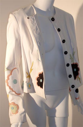 Women's John Galliano White Leather Jacket with Flowers, Circa 1990