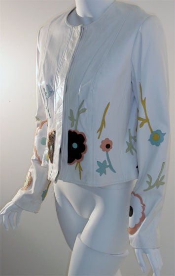 John Galliano White Leather Jacket with Flowers, Circa 1990 1