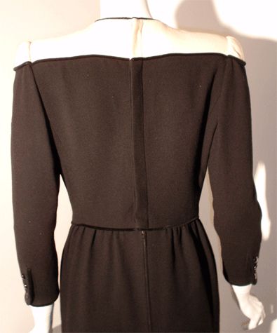 Valentino Black and Cream Wool Day Dress, Circa 1980's For Sale 4