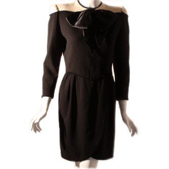 Valentino Black and Cream Wool Day Dress, Circa 1980's For Sale 5