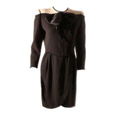 Valentino Black and Cream Wool Day Dress, Circa 1980's 11