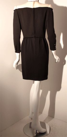 Women's Valentino Black and Cream Wool Day Dress, Circa 1980's For Sale