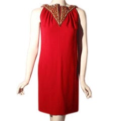 Bob Bugnand Vintage Red Jeweled Cocktail Dress, Circa 1970