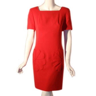 Valentino Red Day Dress with Flowers, Circa 1980
