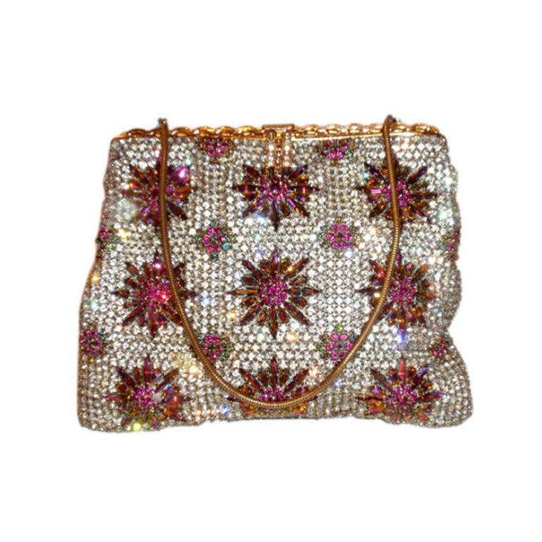 Custom Made White and Pink Rhinestone Handbag, Circa 1960