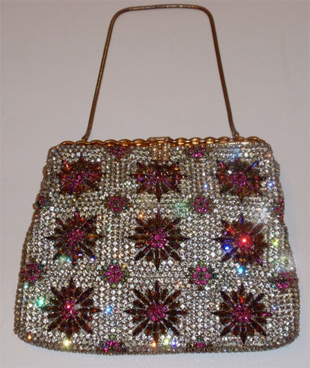 This is a very rare, and beautiful white and pink rhinestone handbag with 
