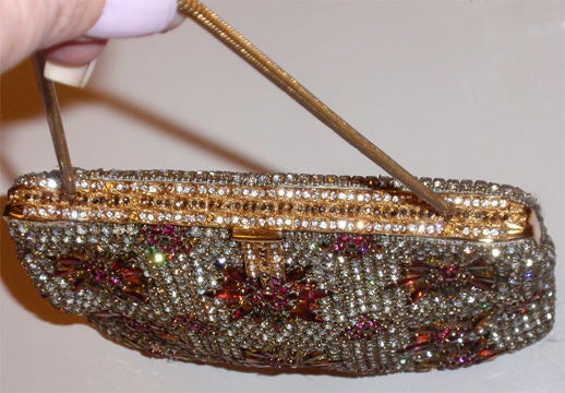 Custom Made White and Pink Rhinestone Handbag, Circa 1960 2