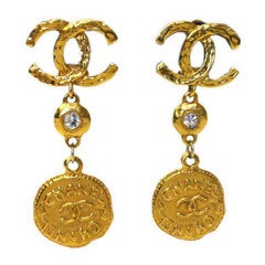 Chanel Gold Coin Logo Earrings, Circa 1980