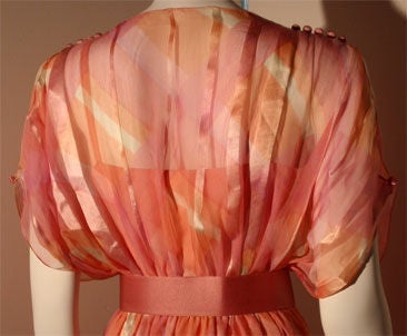 Teal Traina Pink Pastel Chiffon Gown, Circa 1970 3