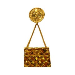 Chanel Gold Pin with Logo Coin and Handbag, Circa 1990