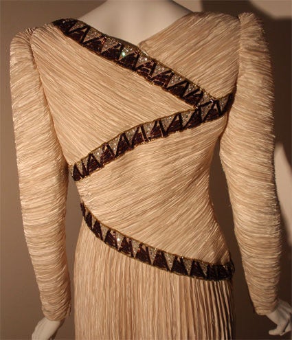 Mary Mc Fadden Cream Evening Gown with Beading, Circa 1990 3