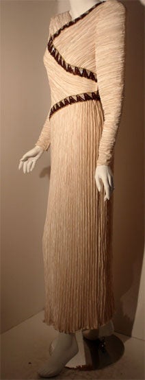 Brown Mary Mc Fadden Cream Evening Gown with Beading, Circa 1990