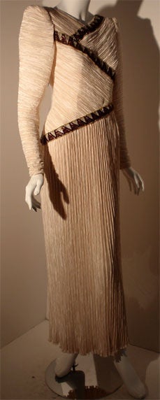 Mary Mc Fadden Cream Evening Gown with Beading, Circa 1990 In Excellent Condition In Los Angeles, CA