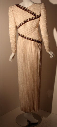 Women's Mary Mc Fadden Cream Evening Gown with Beading, Circa 1990
