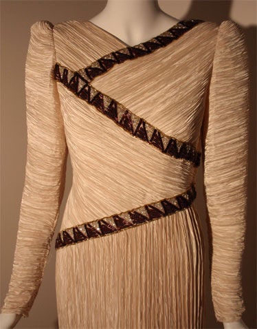 Mary Mc Fadden Cream Evening Gown with Beading, Circa 1990 1