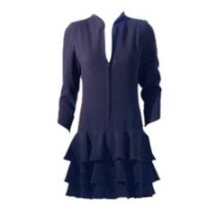 Vintage Valentino Navy Blue Long Sleeve Day Dress, Circa 1990