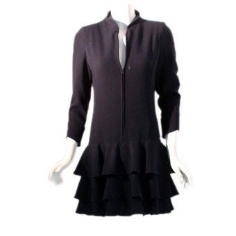 Valentino Navy Blue Long Sleeve Day Dress, Circa 1990