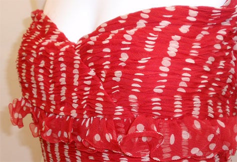 Valentino Red and White Silk Chiffon Polka Dot Cocktail Dress, Circa 1980 3