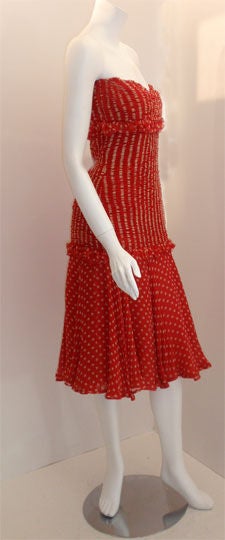 Valentino Red and White Silk Chiffon Polka Dot Cocktail Dress, Circa 1980 In Good Condition In Los Angeles, CA