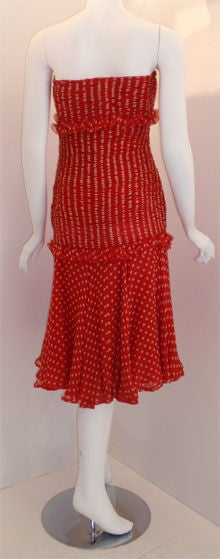 Women's Valentino Red and White Silk Chiffon Polka Dot Cocktail Dress, Circa 1980