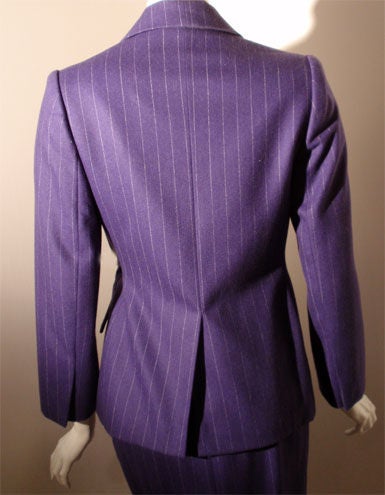 Yves St Laurent 3pc Purple Pin Stripe Suit Set, Circa 1990's For Sale 2