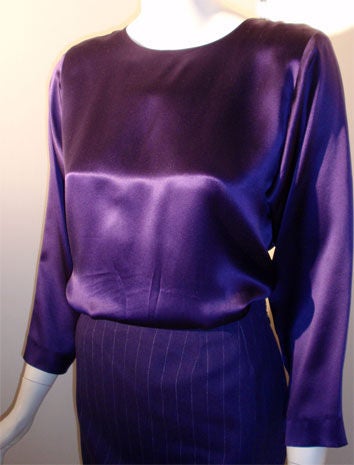 Yves St Laurent 3pc Purple Pin Stripe Suit Set, Circa 1990's For Sale 3