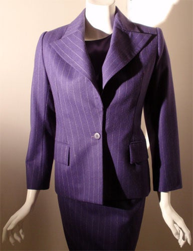 Women's Yves St Laurent 3pc Purple Pin Stripe Suit Set, Circa 1990's For Sale