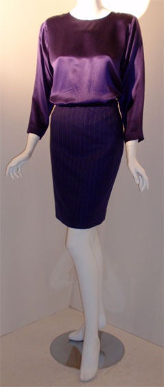 Yves St Laurent 3pc Purple Pin Stripe Suit Set, Circa 1990's In Excellent Condition For Sale In Los Angeles, CA