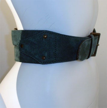 Women's Alaia Emerald Suede Belt with Brass Studs, Circa 1990