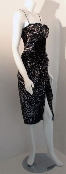 Women's Vicky Tiel Velvet Zebra Print Cocktail Dress, Circa 1980