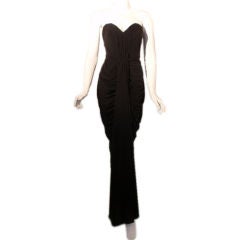 Victor Costa Long Black Strapless Drape front Gown, Circa 1980s