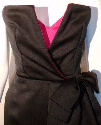 Victor Costa Black and Pink Silk Cocktail Dress, Circa 1980s For Sale 2