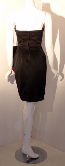 Victor Costa Black and Pink Silk Cocktail Dress, Circa 1980s For Sale 1