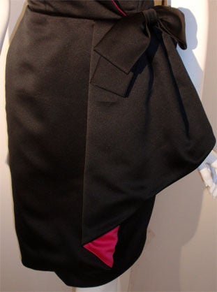 Victor Costa Black and Pink Silk Cocktail Dress, Circa 1980s For Sale 3