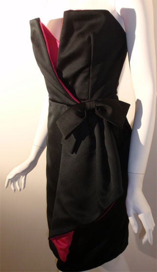 Victor Costa Black and Pink Silk Cocktail Dress, Circa 1980s For Sale 4