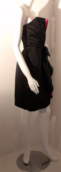 Women's Victor Costa Black and Pink Silk Cocktail Dress, Circa 1980s For Sale