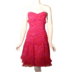 Victor Costa Pink Floral Cocktail Dress, Circa 1980
