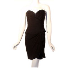 Used Vicky Tiel Black Strapless Cocktail Dress, Circa 1980