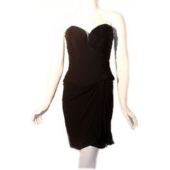 Vintage Vicky Tiel Black Strapless Cocktail Dress, Circa 1980