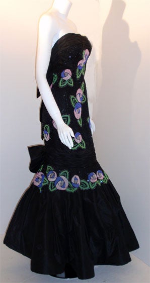 Fabrice Black Beaded Evening Gown, Circa 1980 1