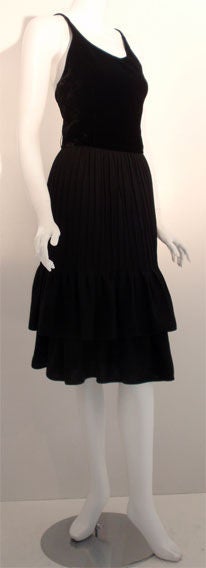 Women's Valentino Night Black Velvet and wool Cocktail Dress with cross straps, 1980's