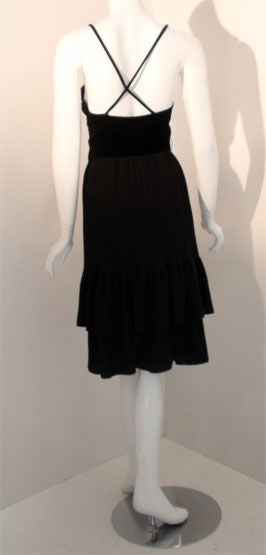 Valentino Night Black Velvet and wool Cocktail Dress with cross straps, 1980's 1
