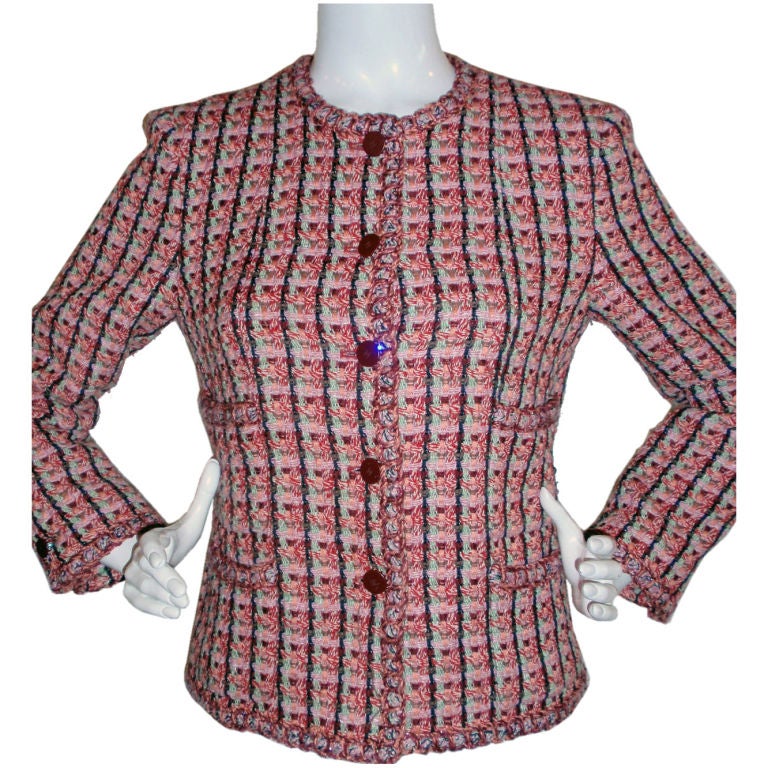 Chanel Pink Plaid Wool Jacket, Circa 1980