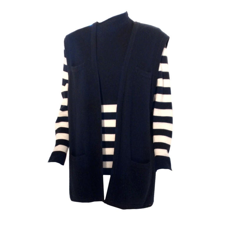 Valentino 2pc Navy and Cream Sweater/Vest Set, Circa 1980