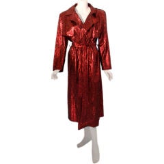 Vintage Vicky Tiel Red and Black Metallic Trench Coat, Circa 1980