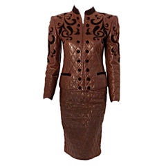 Valentino 2pc  Brown Leather Jacket and Skirt Set, Circa 1980