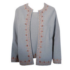 Valentino Light Green Beaded 2 pc Twinset Cardigan and Shell Set, Size M 2