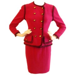 Chanel 1980's 2 piece Fuschia Jacket and Skirt Suit with black trim For ...