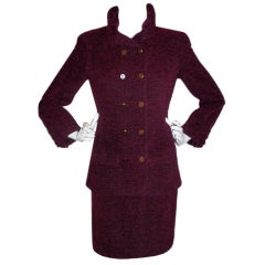 Chanel 2pc Plum with Blue Wool Blend Jacket and Skirt Set, 1998A 38